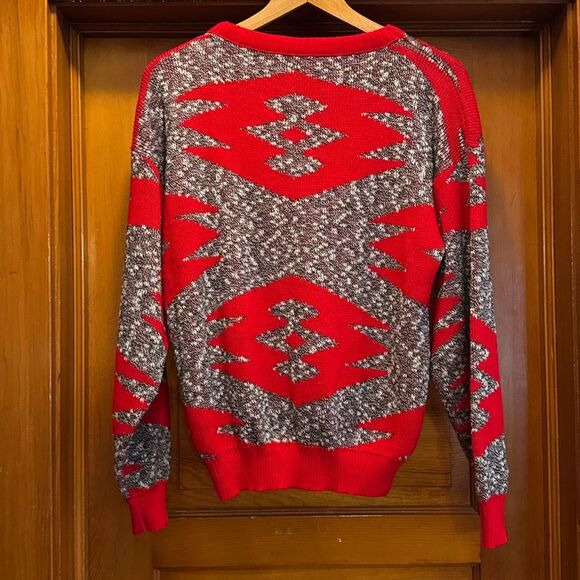 Vintage Red Grey Acrylic Sweater Women’s Large Men’s Medium Unisex - Picture 5 of 7